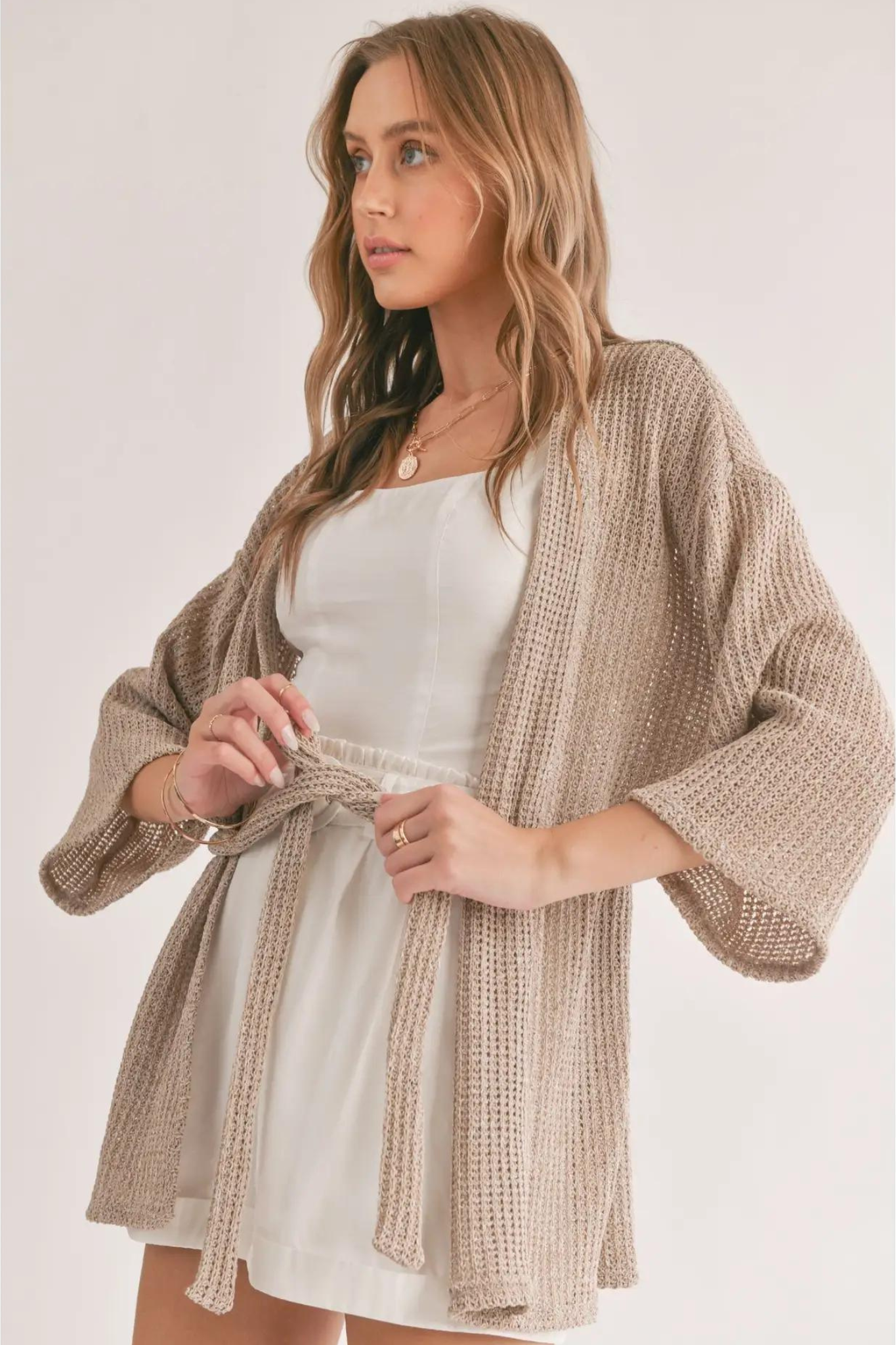 Oatmeal Open Front Knit Cardigan