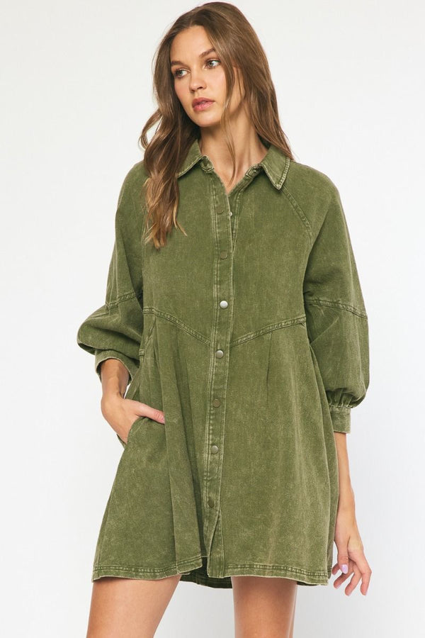 Entro | Olive Babydoll Denim Dress | Sweetest Stitch Online Boutique