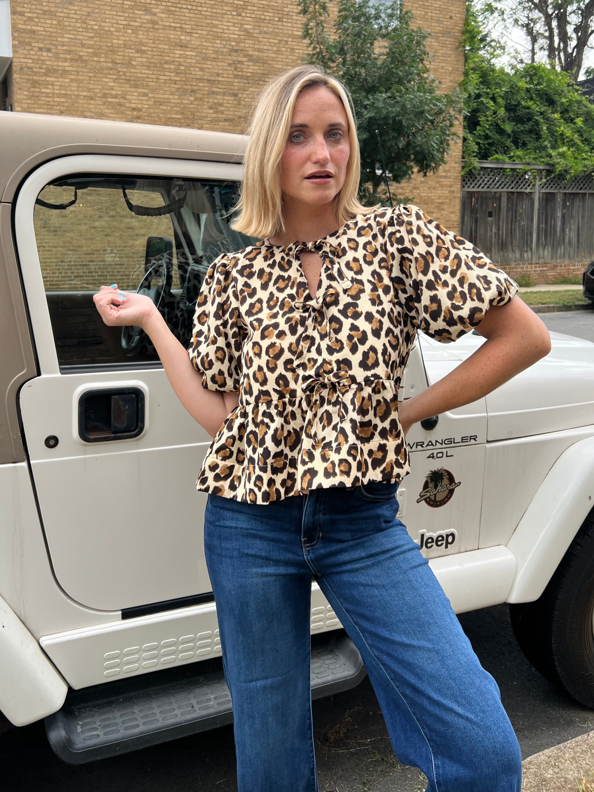 Entro | Run Wild Leopard Peplum Top - Ecru | Sweetest Stitch