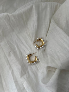 Pearl Studded Square Hoops | Sweetest Stitch Boutique