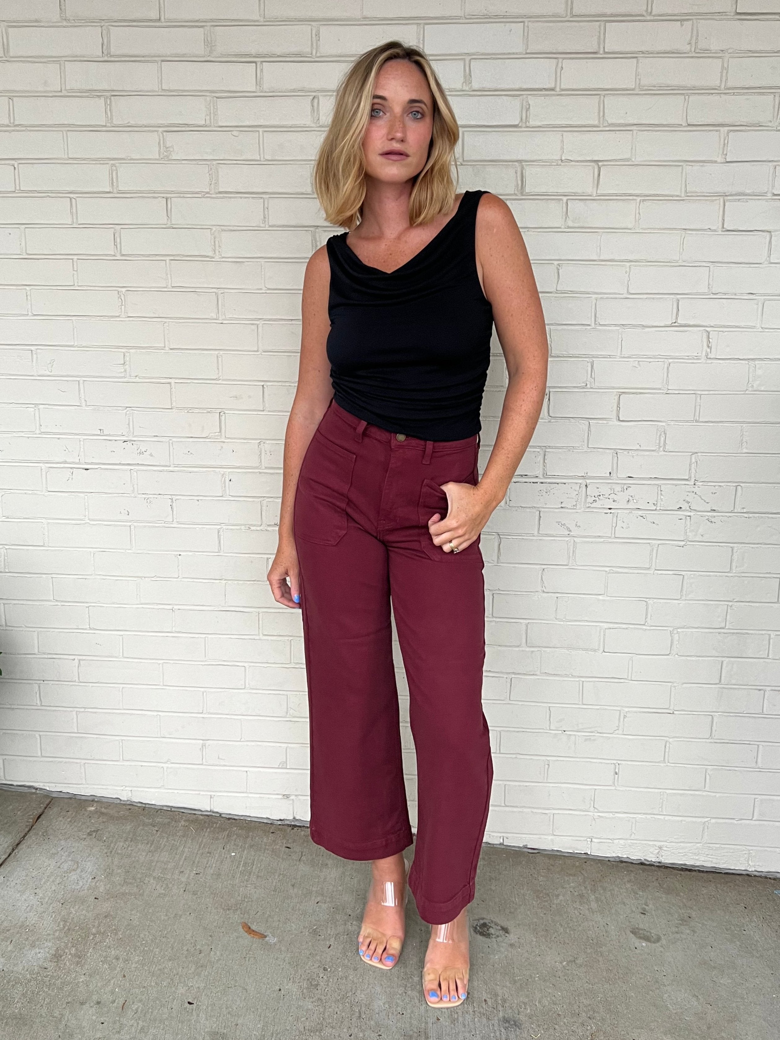 Just Black Denim | Utility Jeans Burgundy | Sweetest Stitch