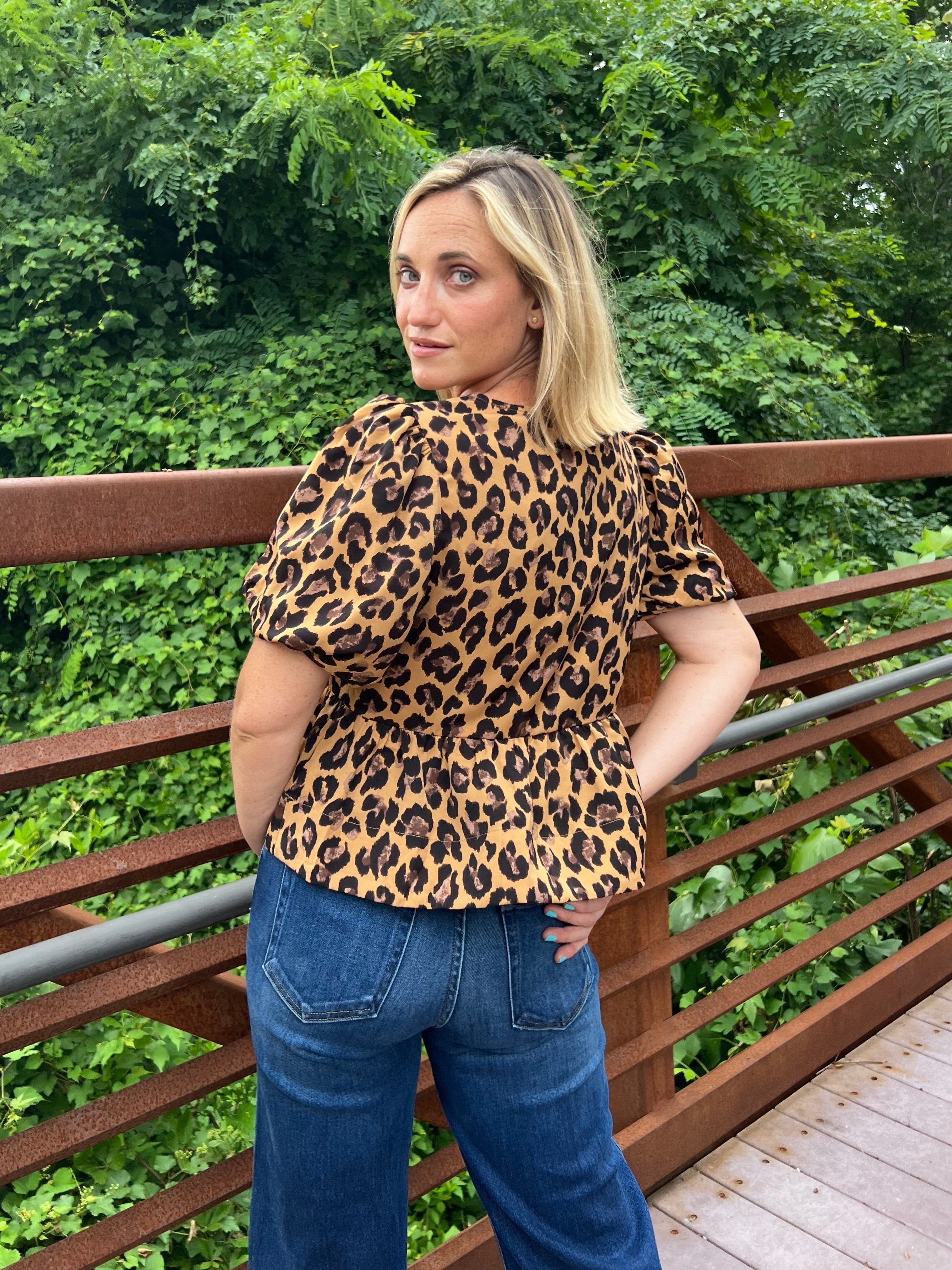 Entro | Run Wild Leopard Peplum Top Camel | Sweetest Stitch