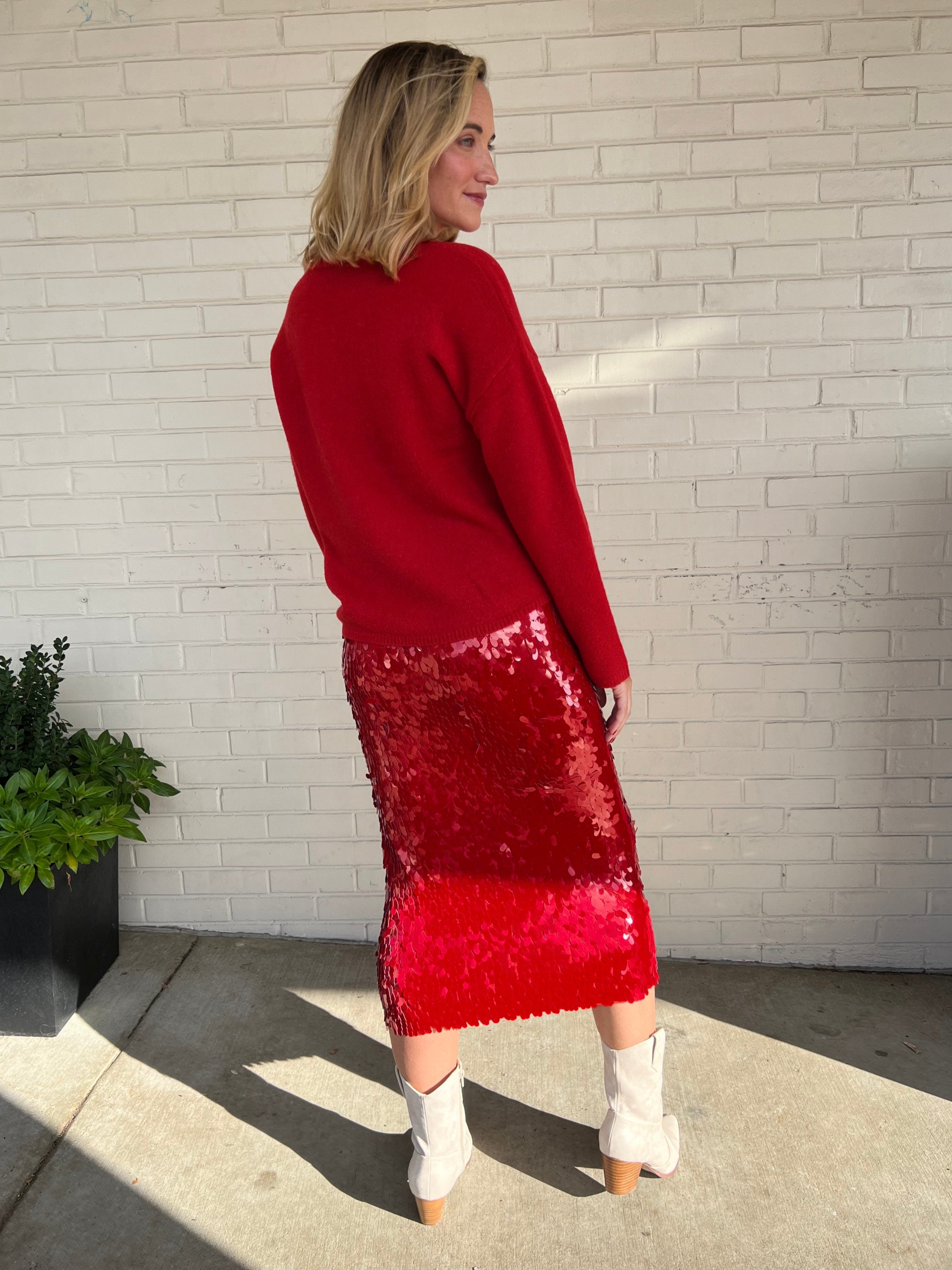 [ASTR The Label] Amos Sequin Midi Skirt Red | Sweetest Stitch