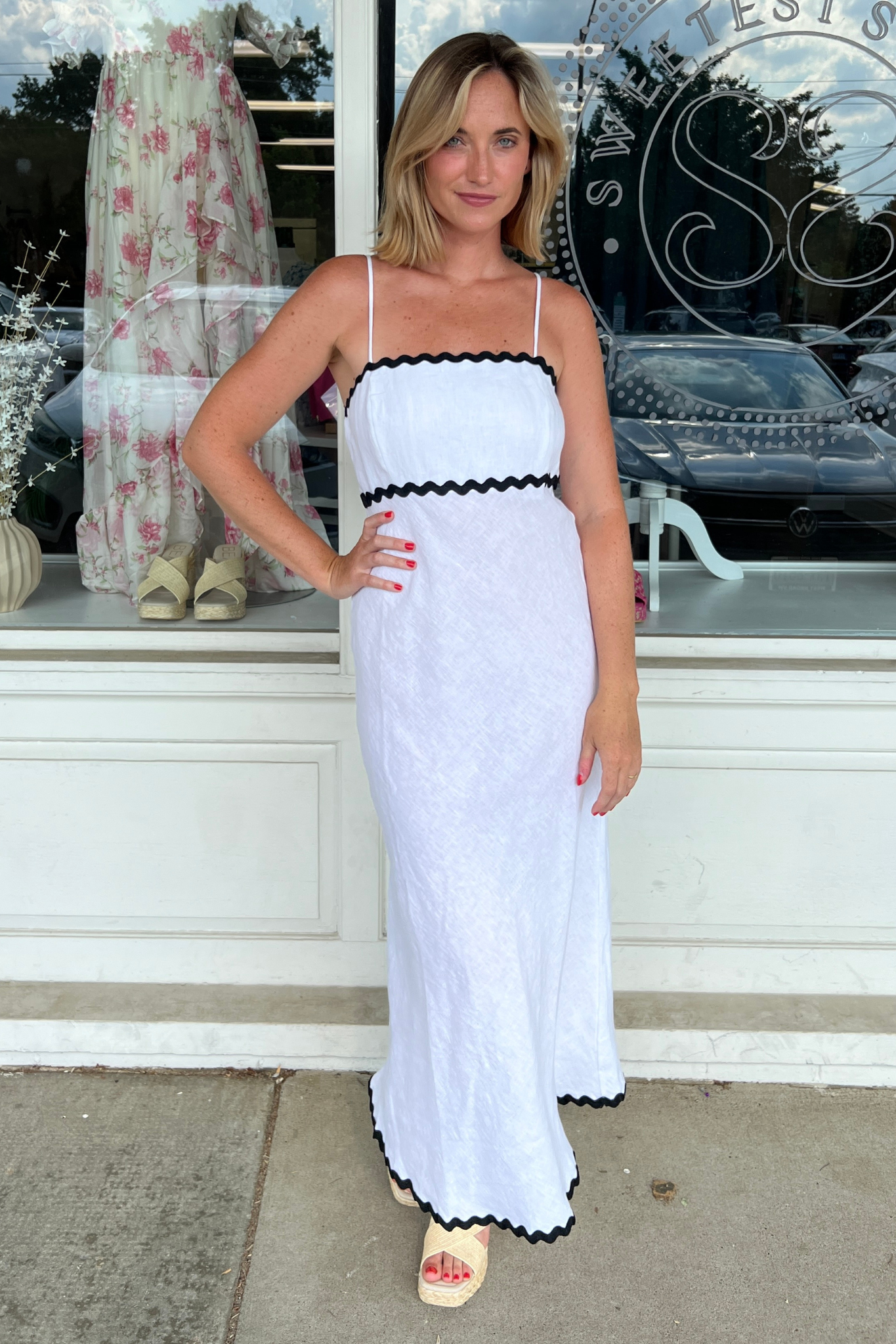 Olivaceous | White Contrast Midi Dress | Sweetest Stitch Boutique