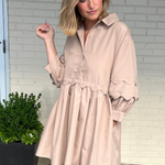 Entro | Beige Scalloped Mini Dress | Sweetest Stitch Boutique 