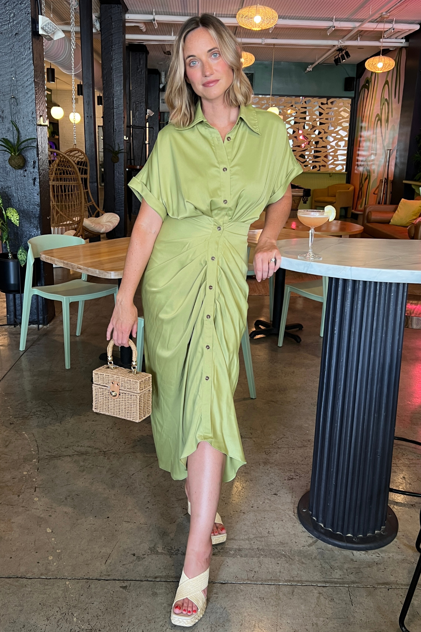 Mable | Green Short Sleeve Midi Dress | Sweetest Stitch Boutique