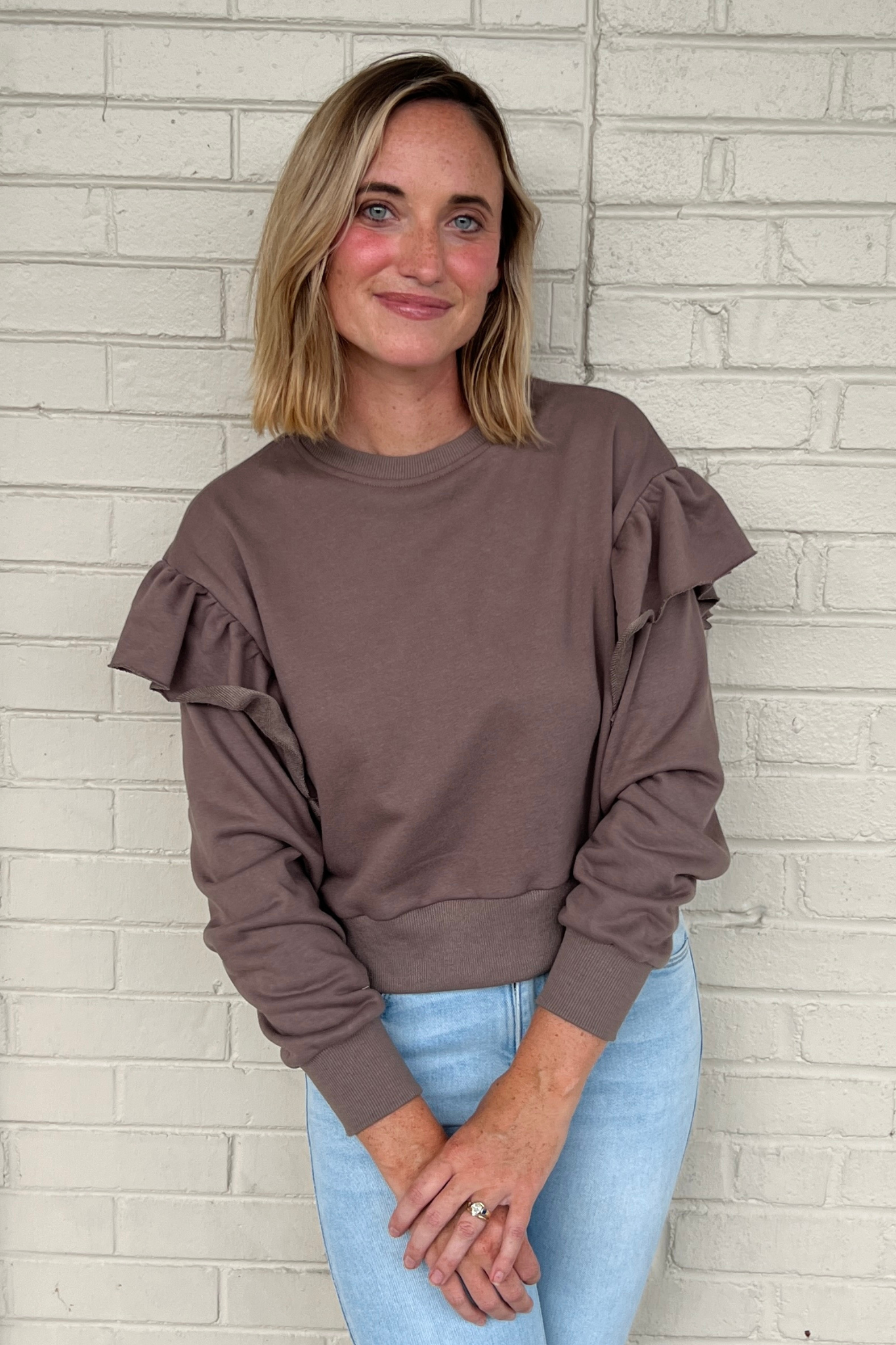 Miou Muse | Ruffle Sleeve Sweatshirt | Sweetest Stitch 