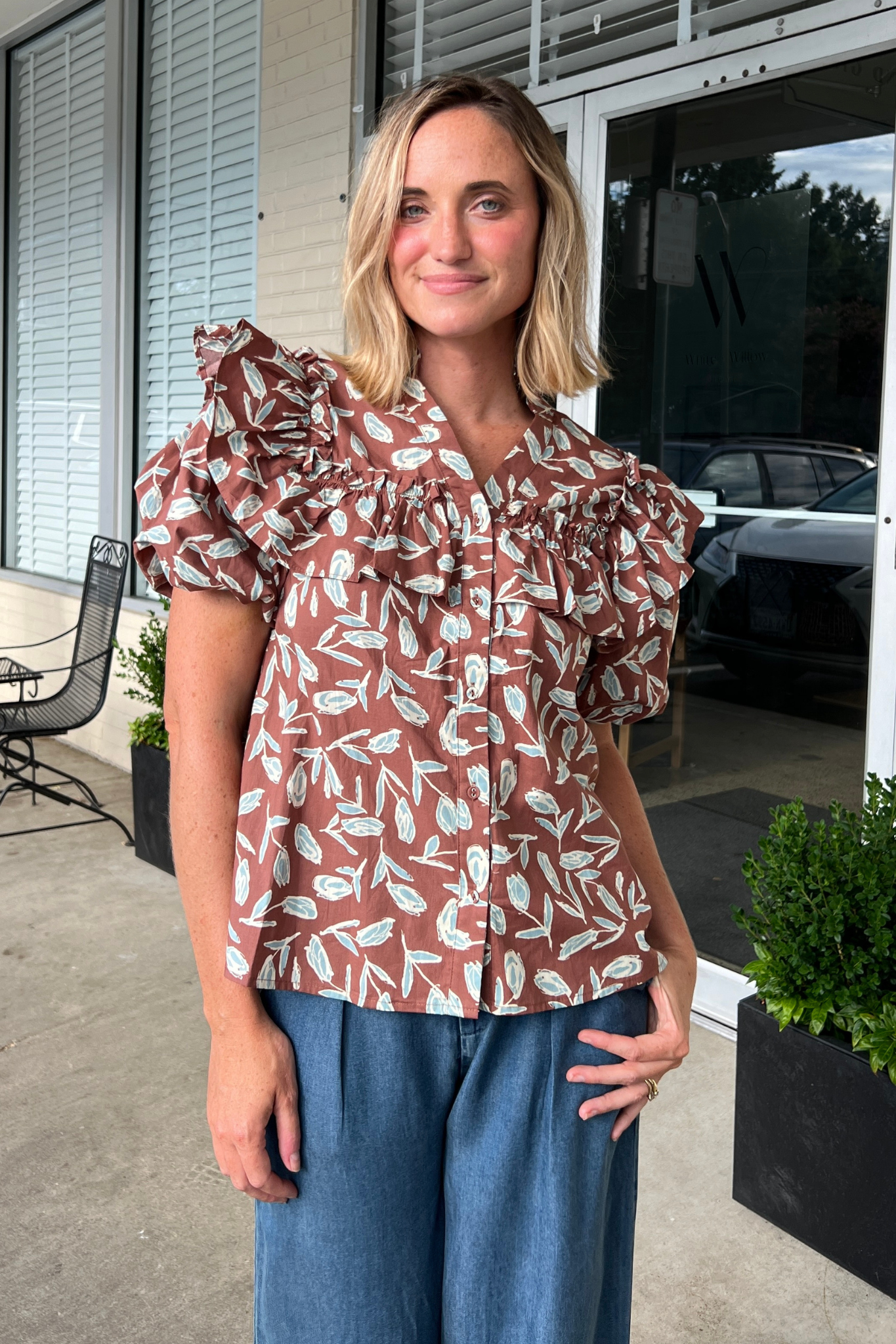 Entro | Brown Short Puff Sleeve Blouse | Sweetest Stitch Boutique