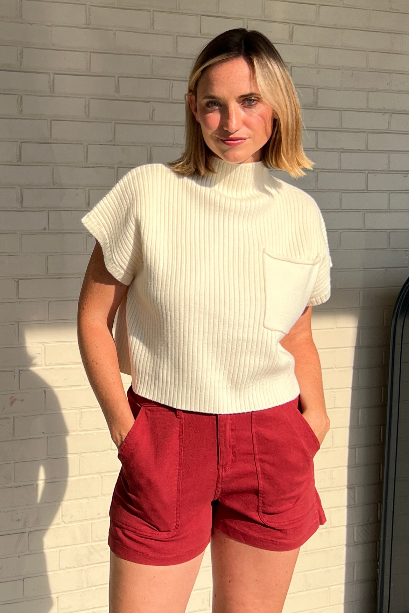 Entro | Ivory Cropped Knit Mock Neck Top | Sweetest Stitch