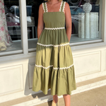 Entro | Green Rick Rack Midi Dress | Sweetest Stitch Cute Dresses