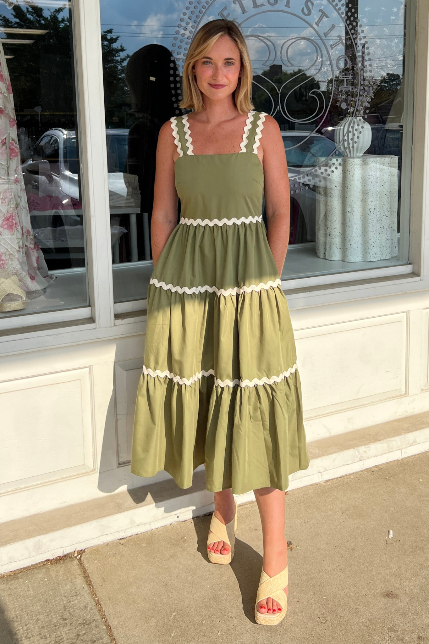 Entro | Green Rick Rack Midi Dress | Sweetest Stitch Cute Dresses