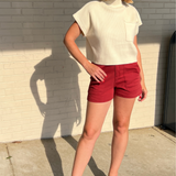 Entro | Rust Denim Pocket Shorts | Sweetest Stitch Cute Shorts