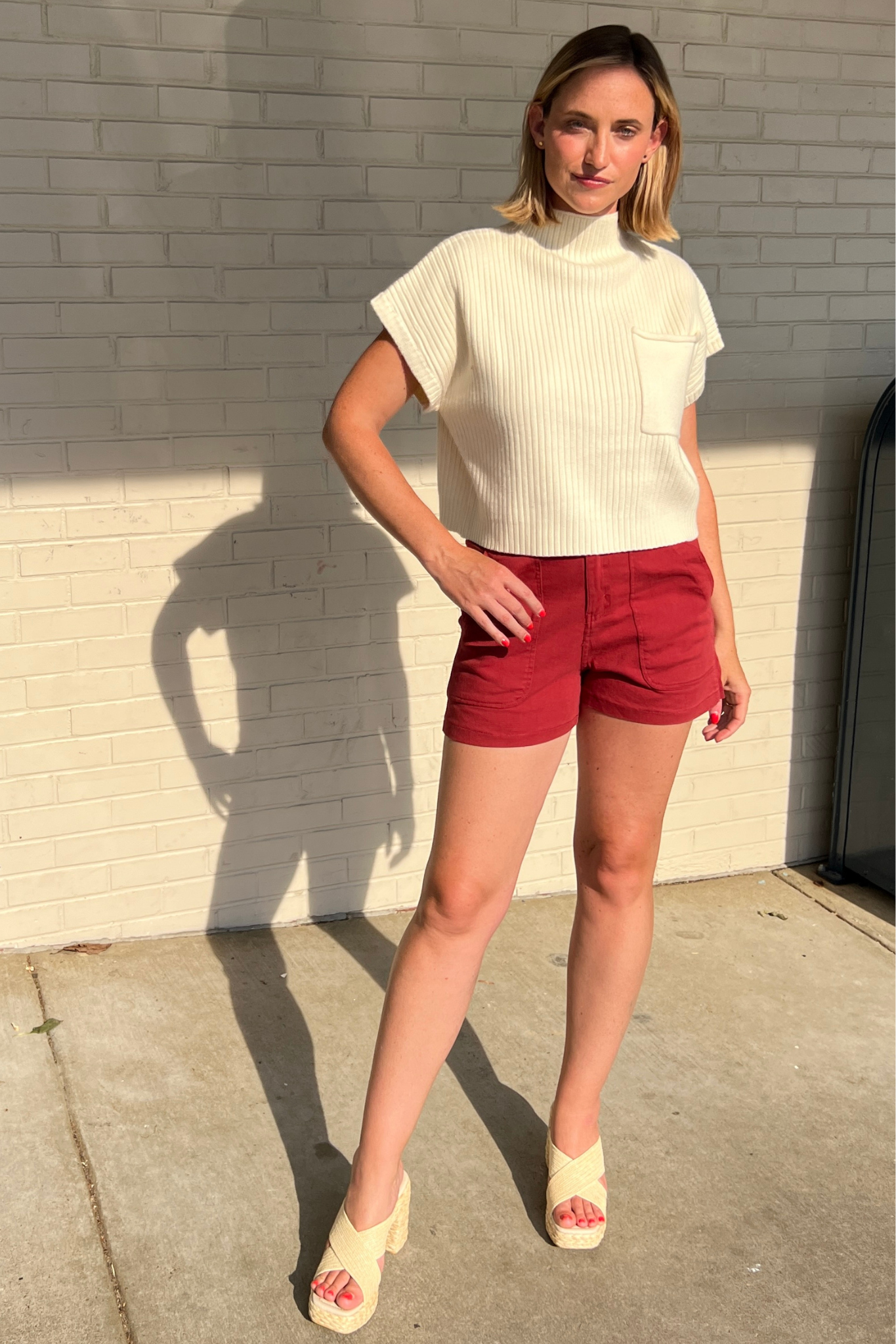 Entro | Rust Denim Pocket Shorts | Sweetest Stitch Cute Shorts