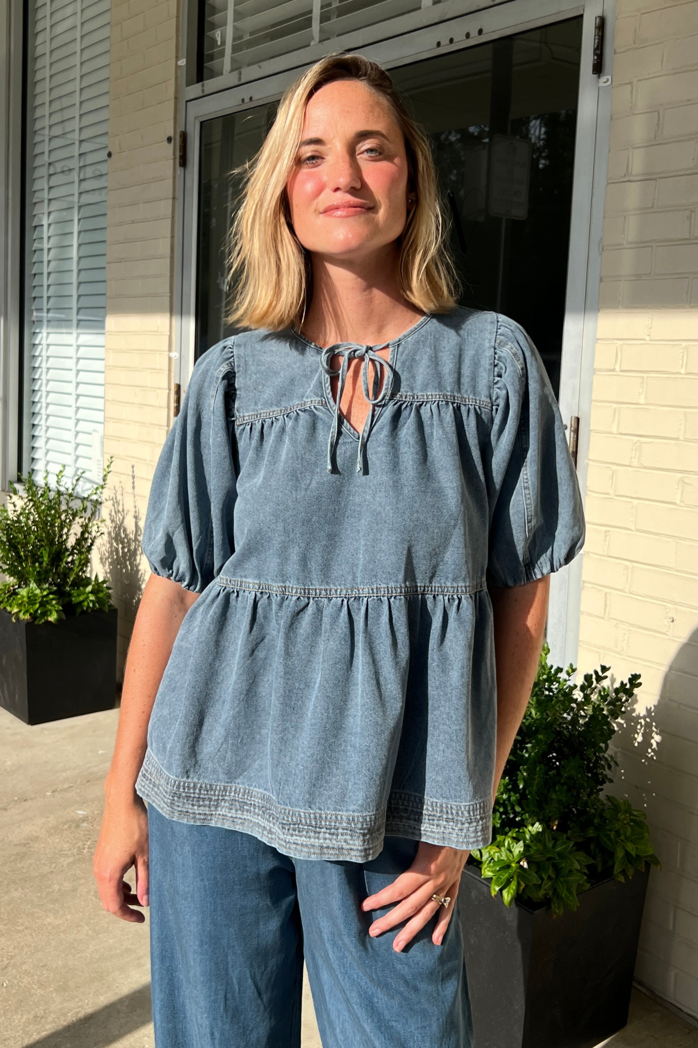 Work Blouse for Women | Entro Denim Top | Sweetest Stitch