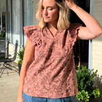 Entro Work Blouse - Clay Floral Top with Scallop Detail | Sweetest Sti…