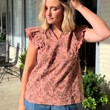 Entro Work Blouse - Clay Floral Top with Scallop Detail | Sweetest Sti…