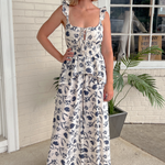 Storia | Navy Floral Ruffle Strap Jumpsuit | Sweetest Stitch Boutique