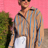 Entro | Brown and Blue Stripe Blouse | Sweetest Stitch Boutique