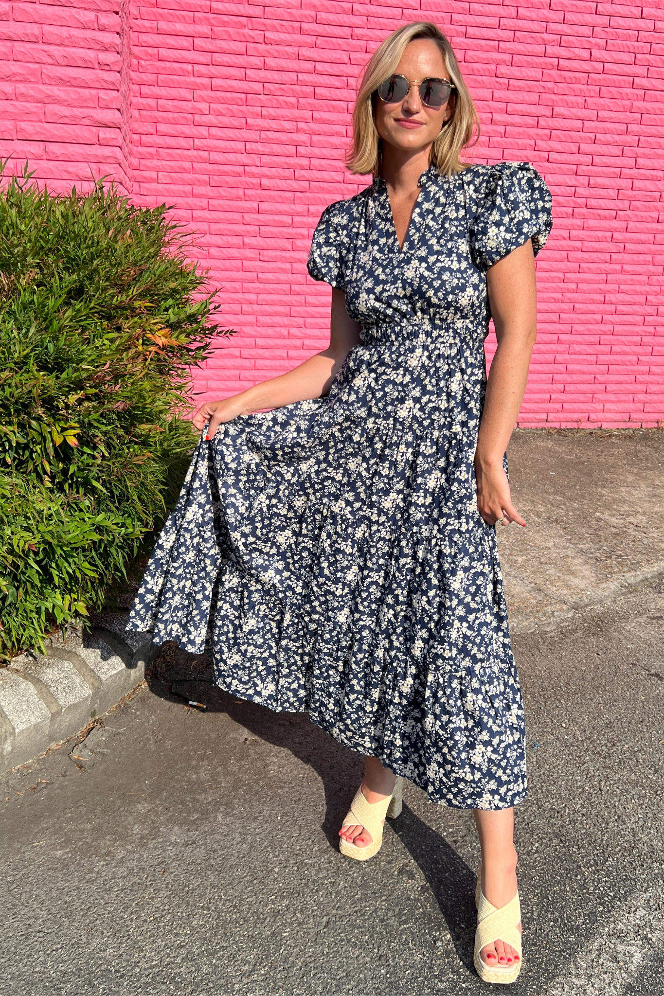 Entro | Navy Floral Midi Dress | Sweetest Stitch Boutique Richmond