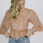 Storia | Rose Pink Long Sleeve Tied Back Top | Sweetest Stitch RVA