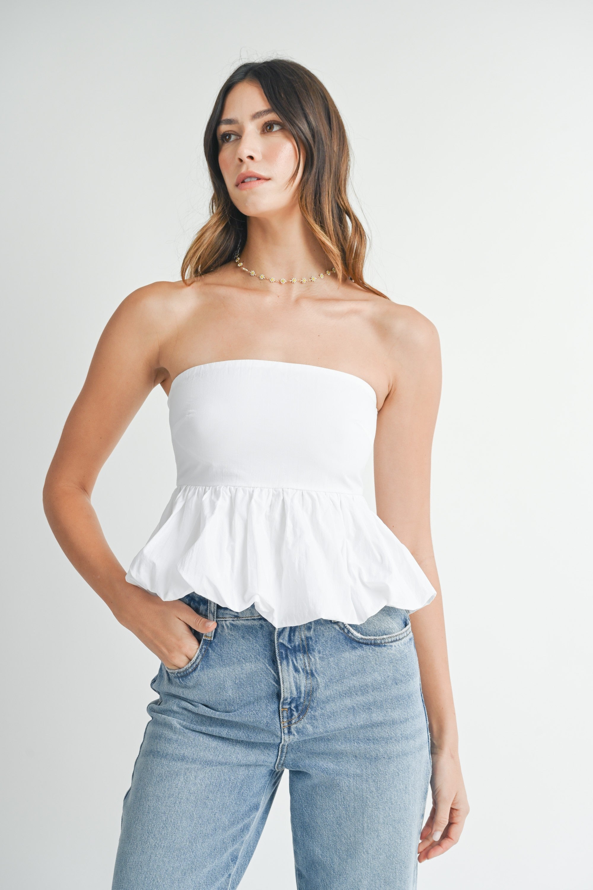 Mable | White Strapless Peplum Top | Sweetest Stitch Boutique