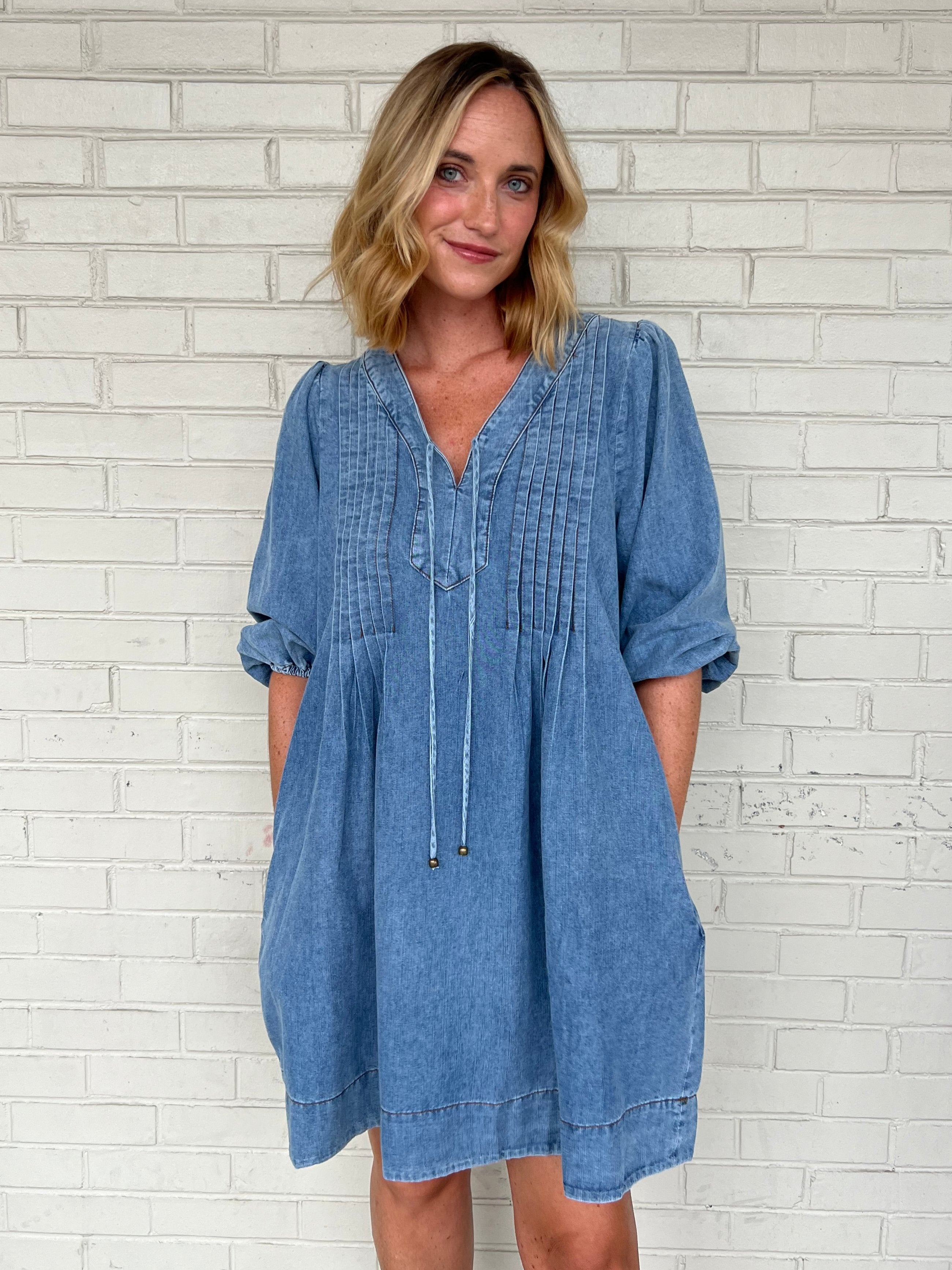 Entro | 3/4 Sleeve Denim Dress | Sweetest Stitch Boutique