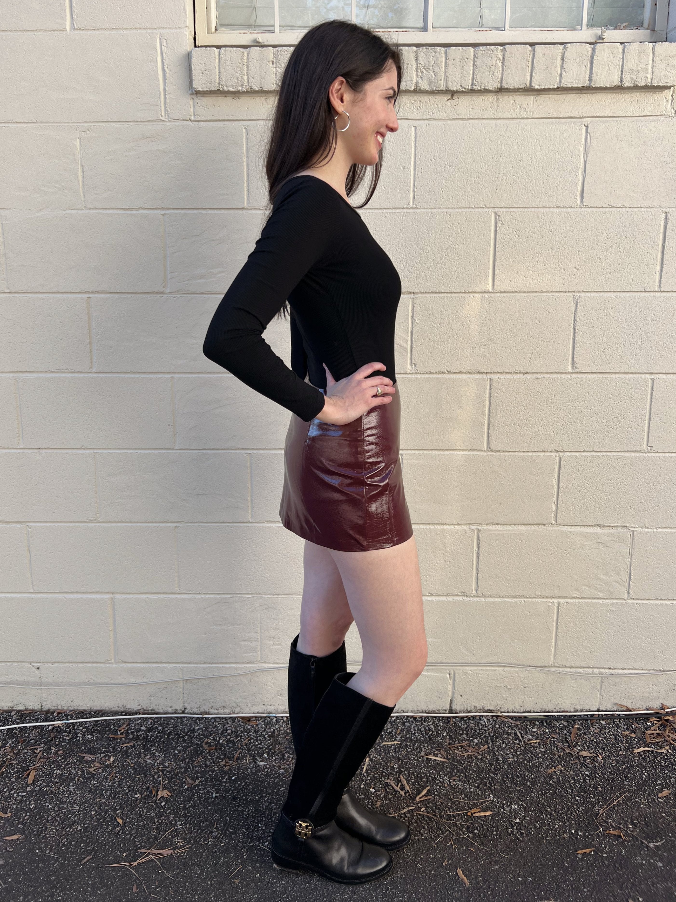 NIA | Moon Faux Leather Skort - Cherry Cola | Sweetest Stitch