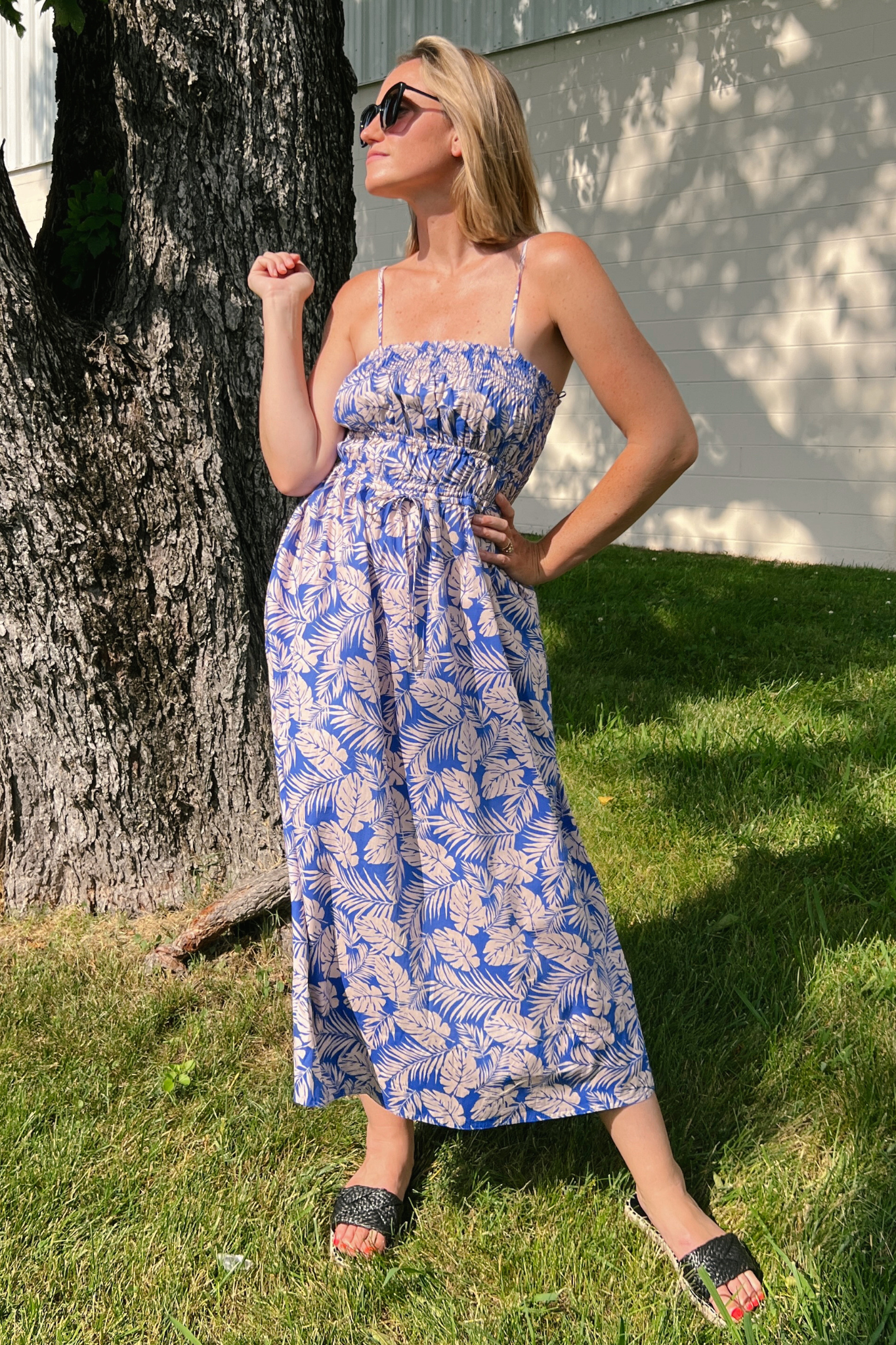 By Together | Blue Leaf Print Midi Dress | Sweetest Stitch Boutique