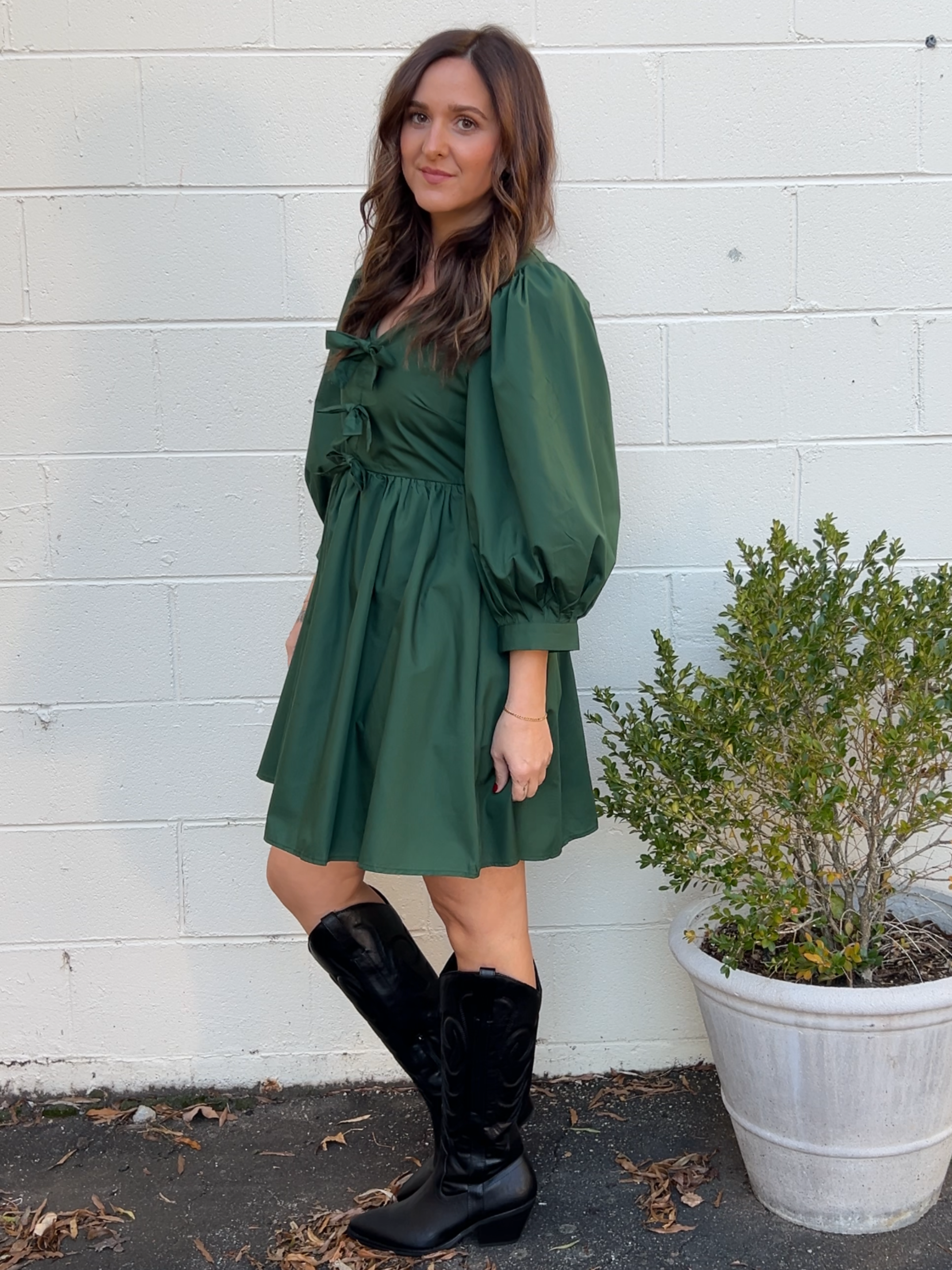 Entro | Green Bow Front V-Neck Mini Dress | Sweetest Stitch