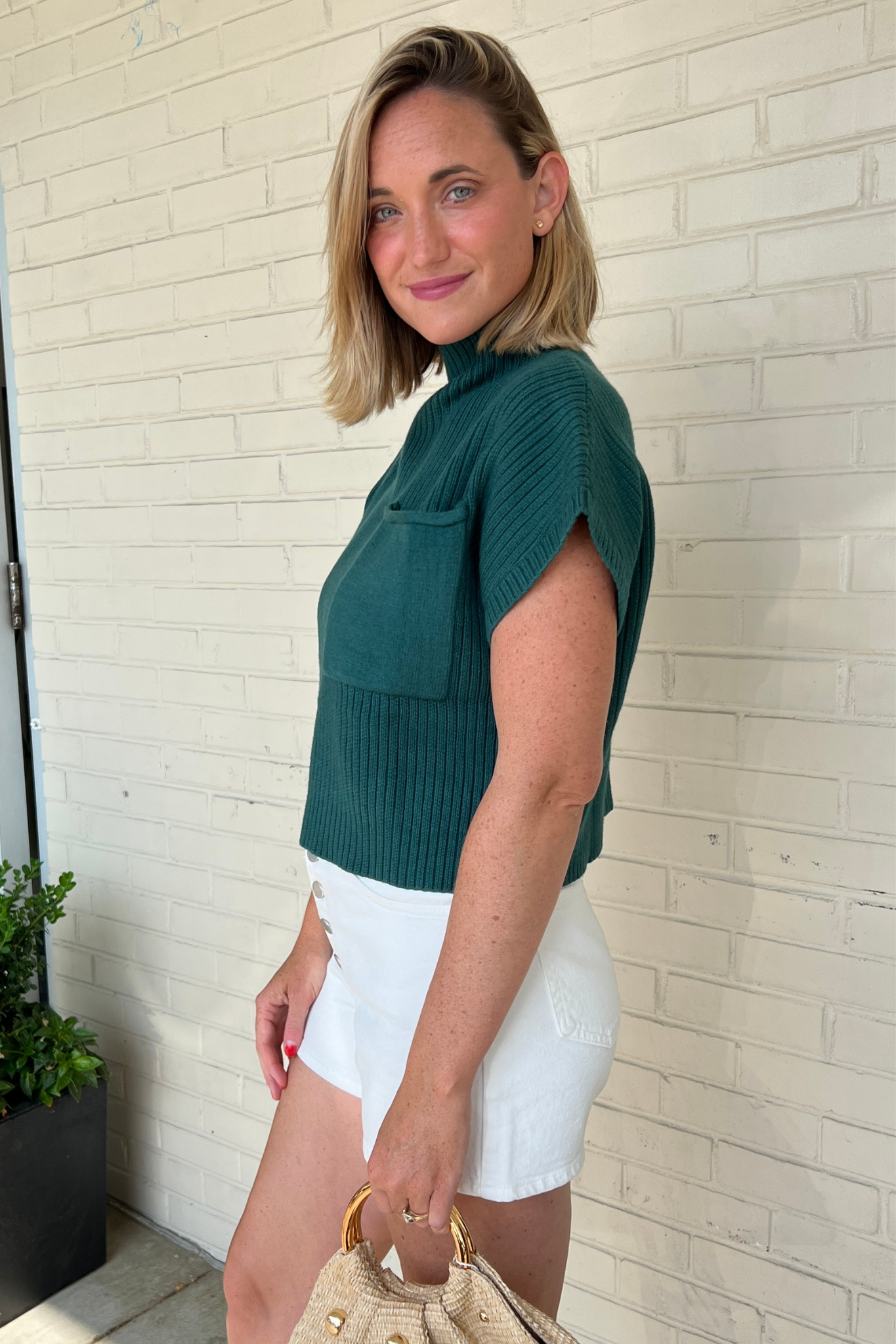 Entro | Green Knit Mock Neck Top | Sweetest Stitch Boutique