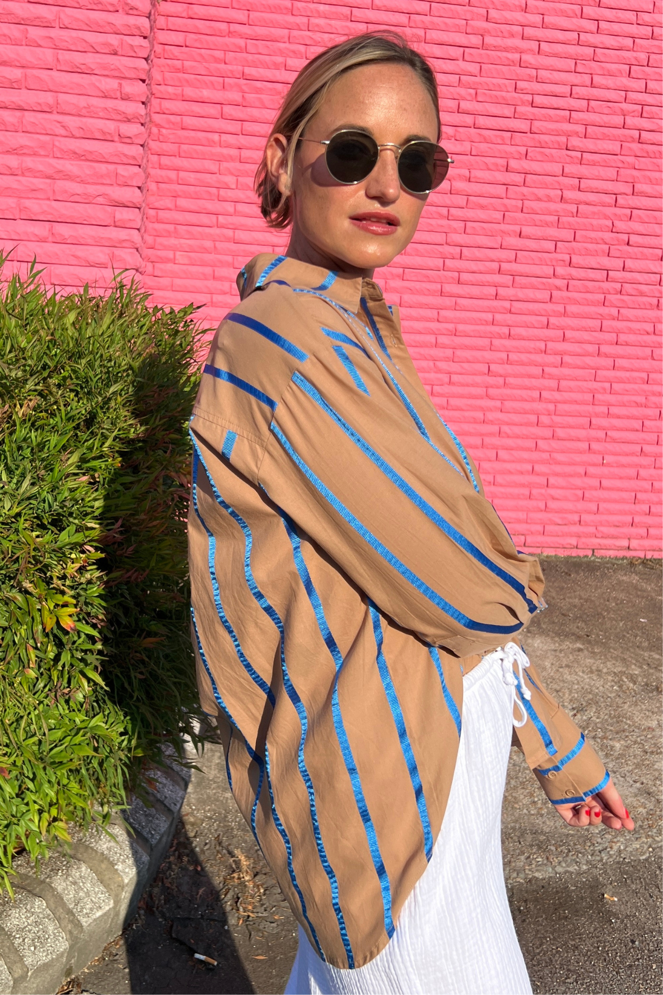 Entro | Brown and Blue Stripe Blouse | Sweetest Stitch Boutique