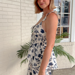 Storia | Navy Floral Ruffle Strap Jumpsuit | Sweetest Stitch Boutique