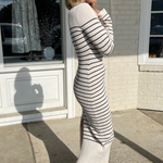 Miou Muse | Striped Midi Dress Beige/Black | Sweetest Stitch