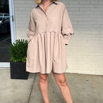 Entro | Beige Scalloped Mini Dress | Sweetest Stitch Boutique 