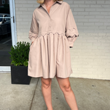 Entro | Beige Scalloped Mini Dress | Sweetest Stitch Boutique 