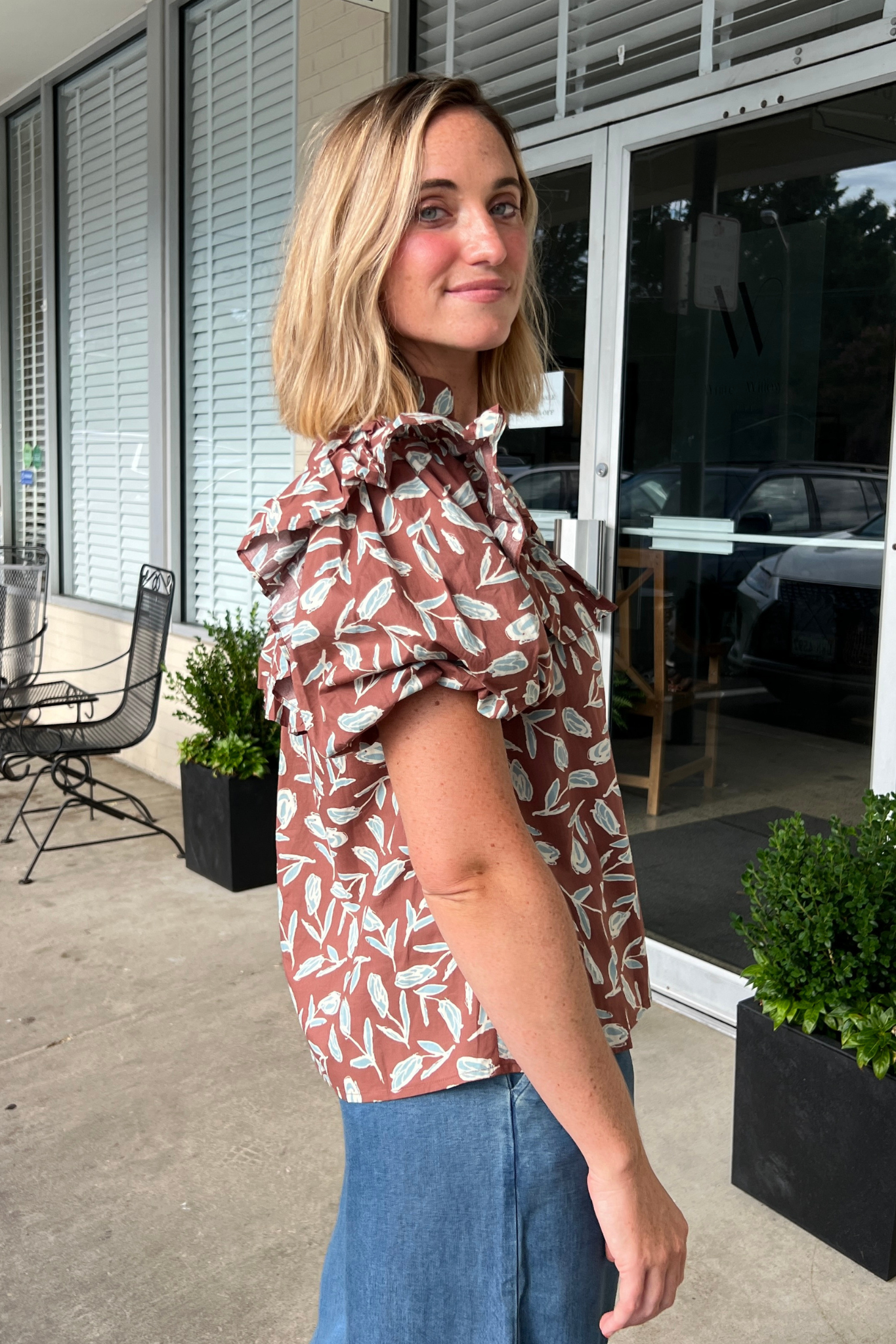 Entro | Brown Short Puff Sleeve Blouse | Sweetest Stitch Boutique