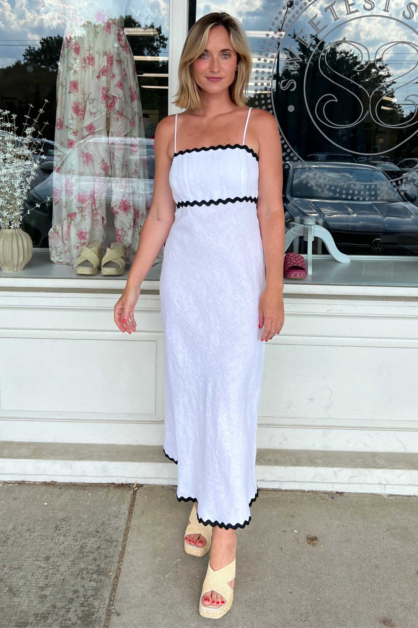 Olivaceous | White Contrast Midi Dress | Sweetest Stitch Boutique