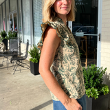 Entro Work Blouse - Green Floral Top with Scallop Detail | Sweetest St…