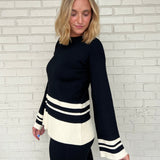 Miou Muse | Black & Cream Stripe Detail Top | Sweetest Stitch