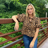 Entro | Run Wild Leopard Peplum Top Camel | Sweetest Stitch