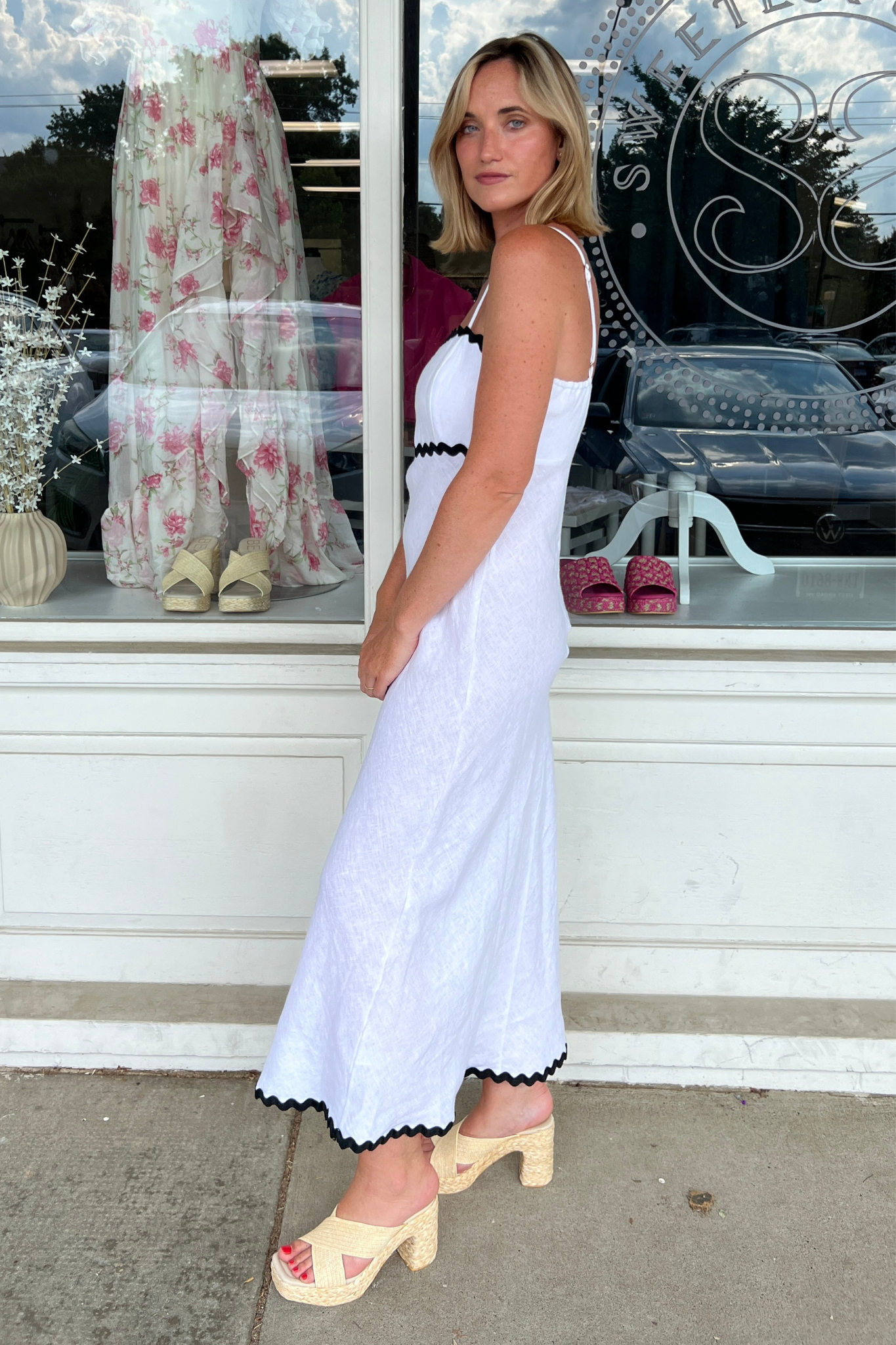 Olivaceous | White Contrast Midi Dress | Sweetest Stitch Boutique