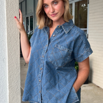 Entro | Quilted Denim Button Down Top | Sweetest Stitch Cute Tops