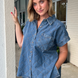 Entro | Quilted Denim Button Down Top | Sweetest Stitch Cute Tops