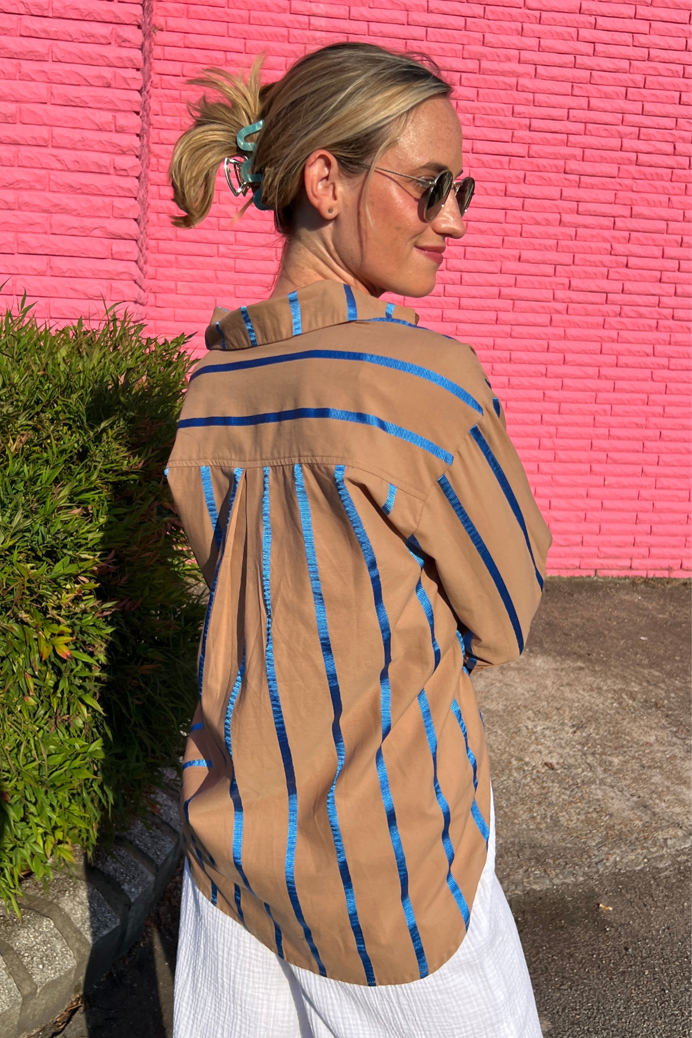 Entro | Brown and Blue Stripe Blouse | Sweetest Stitch Boutique