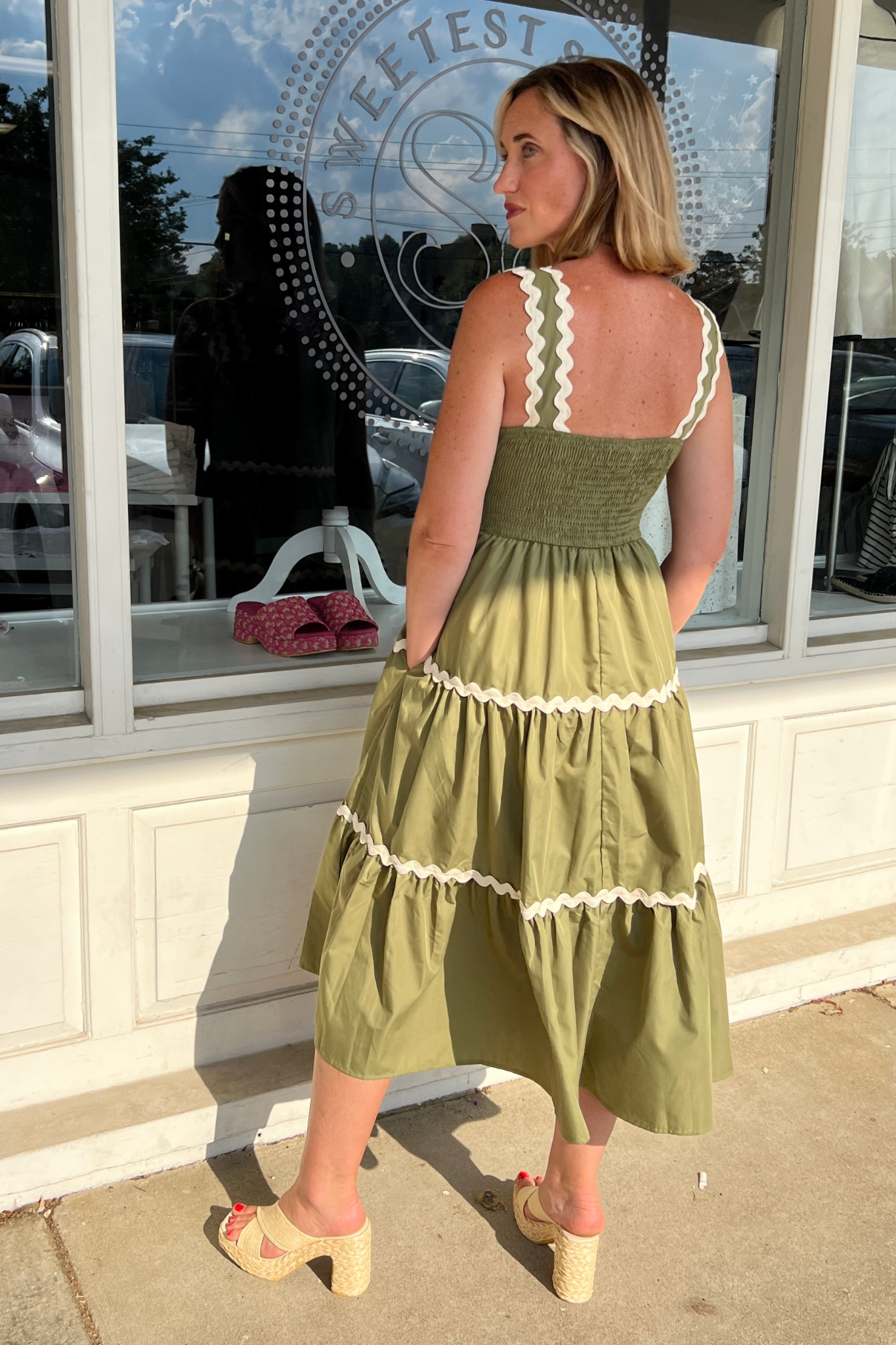 Entro | Green Rick Rack Midi Dress | Sweetest Stitch Cute Dresses