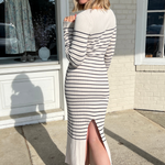 Miou Muse | Striped Midi Dress Beige/Black | Sweetest Stitch