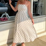 By Together | Taupe Polka Dot Midi Dress | Sweetest Stitch Boutique