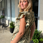 Entro Work Blouse - Green Floral Top with Scallop Detail | Sweetest St…