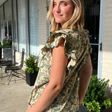 Entro Work Blouse - Green Floral Top with Scallop Detail | Sweetest St…