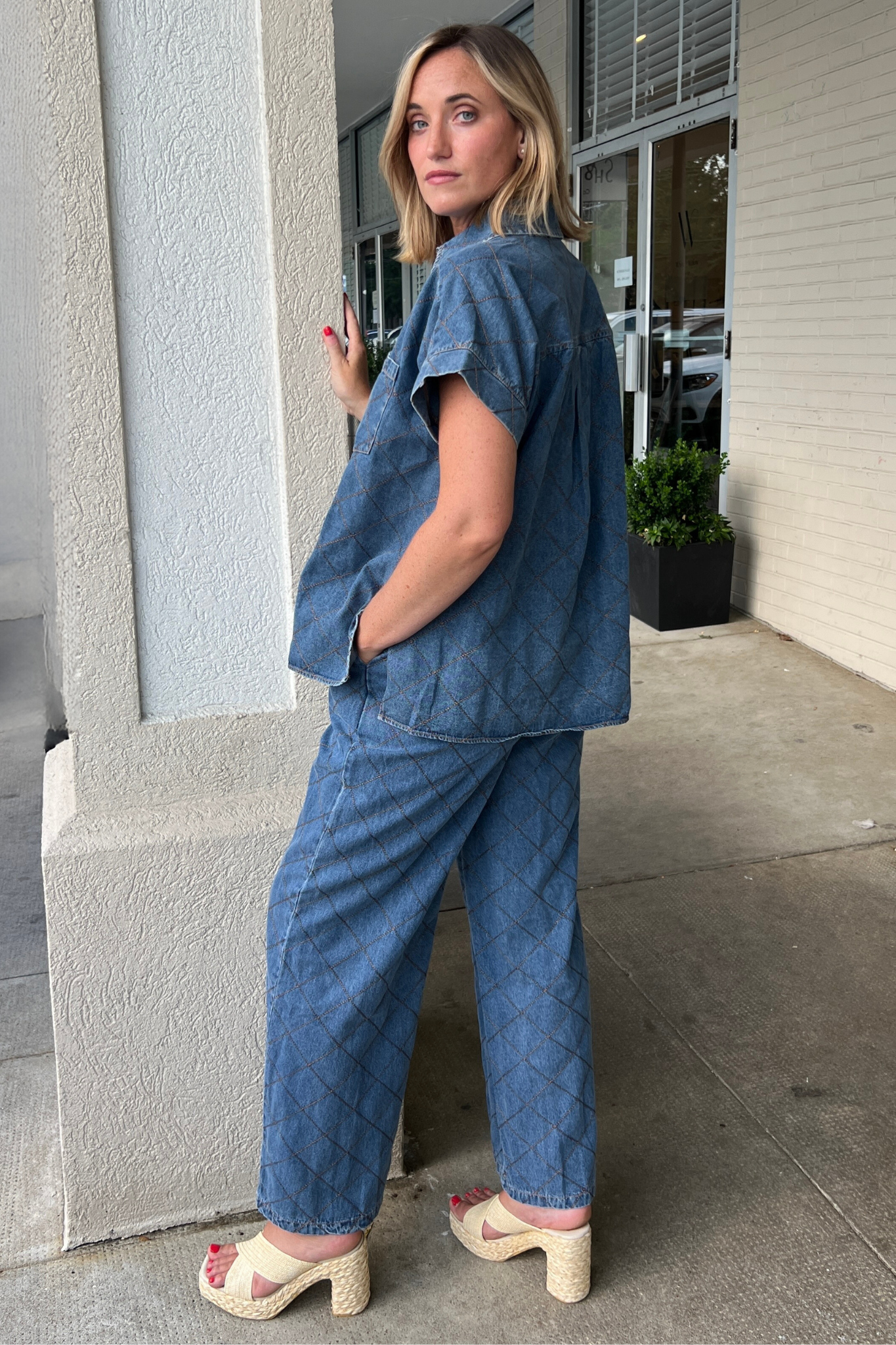 Entro | Quilted Denim Wide Leg Pants | Sweetest Stitch Cute Pants